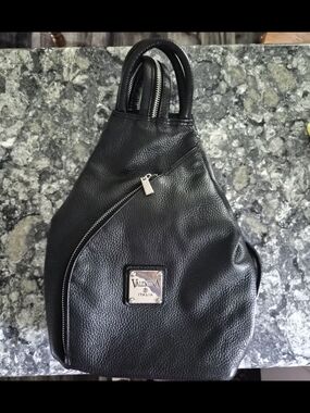 Valentina Black Leather Sling Backpack